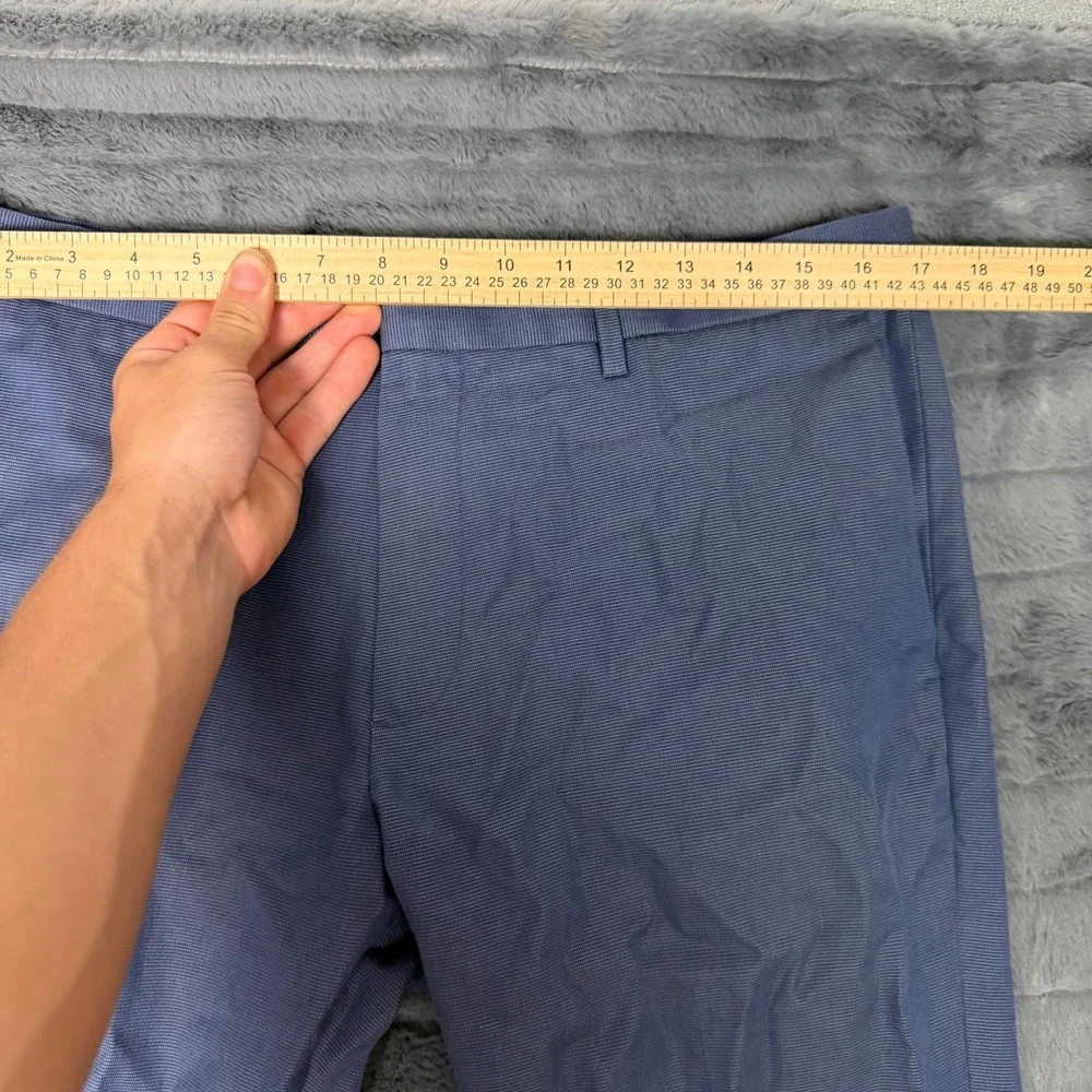 Banana Republic Mens Non-Iron Slim Fit Dress Pants Blue Textured Cotton 33x30